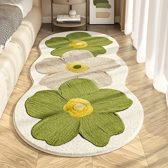 Floral Plush Runner Rug for Bedroom, 55x20 Inch Machine Washable Non-Slip Floor Mat