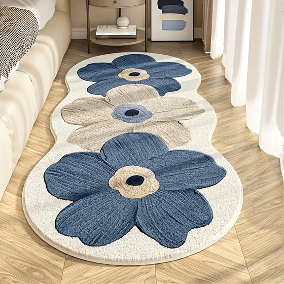 Floral Plush Runner Rug for Bedroom, 55x20 Inch Machine Washable Non-Slip Floor Mat