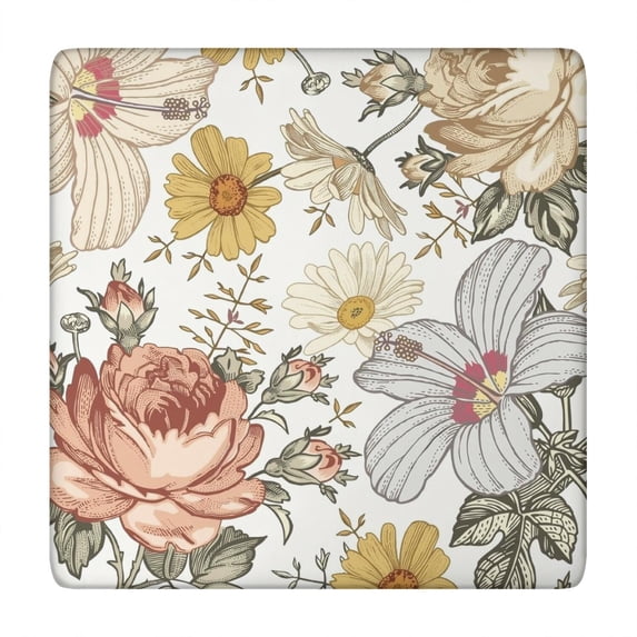 Floral Polyester Elastic Tablecloth, Square Waterproof Cover for Everyday Dining or Outdoor Meals, 34x34 Inch
