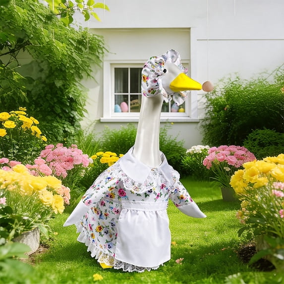 Floral Porch Goose Outfit with Bonnet, Fits 23-28" Concrete Lawn Goose Statue
