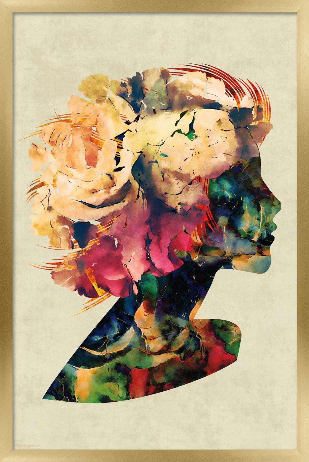 Floral Portrait of Woman Wall Poster, 14.725" x 22.375", Framed