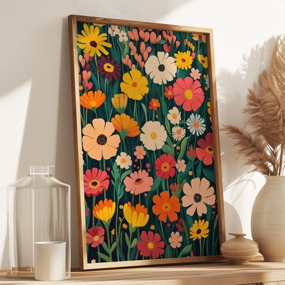Floral Poster Colorful Wall Decor for Living Room Botanical Art Print Cheerful Flora Retro