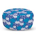 thumbnail image 1 of Floral Pouf Cover with Zipper, Continuous Pattern of Abstract Design Water Lily Flowers, Soft Decorative Fabric Unstuffed Case, 30" W X 17.3" L, Violet Blue Sea Blue, by Ambesonne, 1 of 3