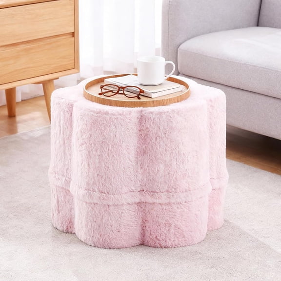 Floral Pouf Ottoman, Foot Stools Ottoman with Foam Chunk Filling, Puff Foot Rest for Couch, Living Room, Kids Room, Pink