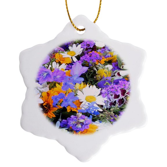 3drose, Floral Pretty Colors, 3 inch Snowflake Porcelain Ornament