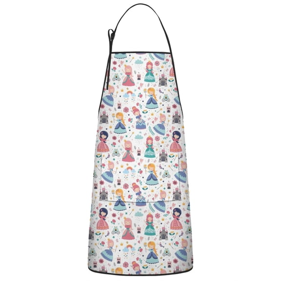 Floral Princess Pattern Apron-Garden Aprons for Women with Pockets-Cotton Linen Waterproof Kitchen Cooking Gardening Aprons Adjustable for Kitchen,Cooking,BBQ and Salon 33x27 Inch