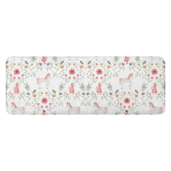 Floral Princess Unicorn Pattern Kitchen Rug Mat,Kitchen Runner Rugs Non Skid Washable,Decorative Kitchen Floor Mats for Kitchen,Sink,Laundry,17"x47.2"
