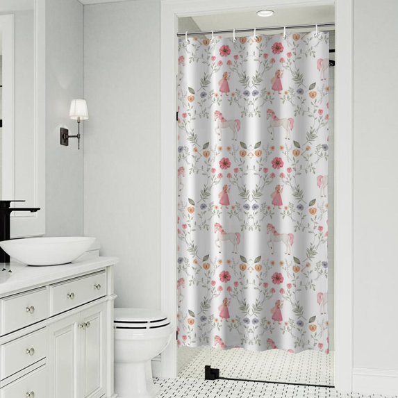 Floral Princess Unicorn Pattern Shower Curtain 36"x72" ,Bathroom Decorative Shower Curtains Set with 12 Hooks,Modern Waterproof Washable Shower Curtain