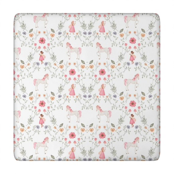 Floral Princess Unicorn Pattern Square Fitted Tablecloth with Elastic Edge,Square Table Cover,Washable Elastic Table Cover for Home Kitchen Party Decor 34"x34"