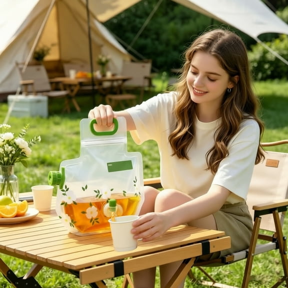 Floral Print 1Gallon Collapsible PE Water Storage Bag,Spigot Spout & Ergonomic Carry Handle Leakproof Drink Container,For Camping Picnic RV Emergency Beverage Storage
