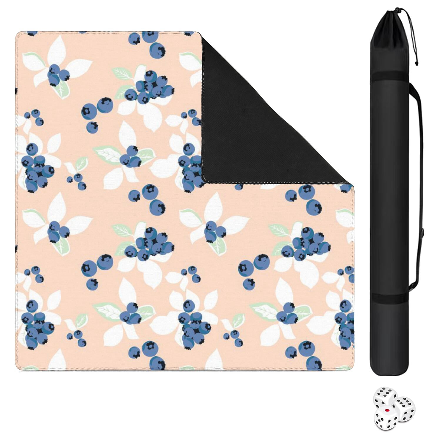 Floral Print 31.5 Inch Square Mahjong Mat Rubber Construction Offers Non-Slip Grip for Tiles and Cards During Game Play