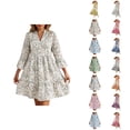 thumbnail image 1 of Floral Print A Line Dress With 3/4 Sleeves And Crew Neck For Casual Everyday Midi Dress With Flowy, 1 of 4