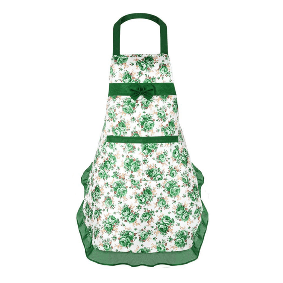 Floral Print Apron with Adjustable Neck Strap and Ruffle Trim for Cooking Baking and Kitchen Use Cotton Blend Material