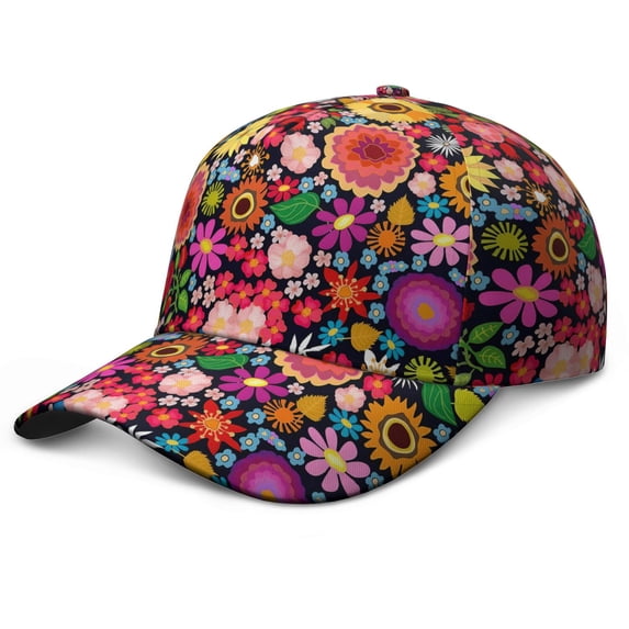 Floral Print Baseball Cap – Botanical Vintage Dad Hat Featuring Watercolor Artistic Pattern, Rustic Country Farmhouse Bloom Design, Comfortable Adjustable Closure