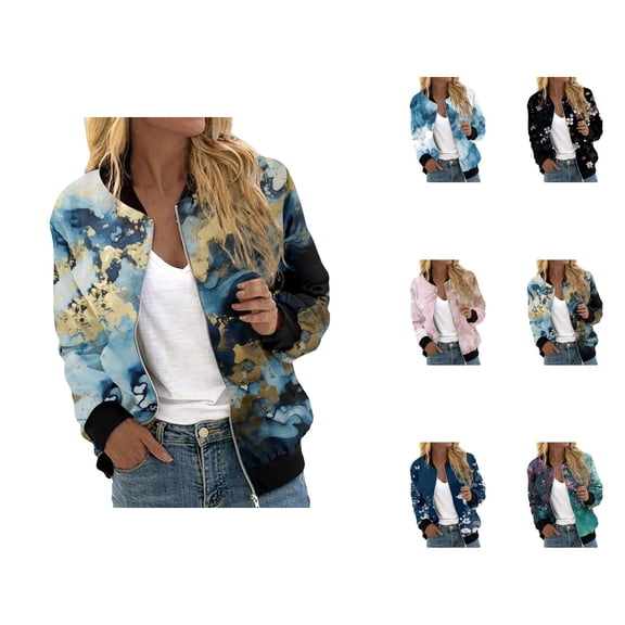 Floral Print Baseball Jacket for Women 2025 Fall Long Sleeve Lightweight Zip Up Casual Jackets Coat Outerwear