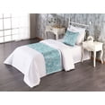 thumbnail image 1 of Floral Print Bed Runner Set, Outline Lily Flowers on Pastel Aquatic Colors and Hues Delicate Petals, Decorative Bedding Scarf & a Pillow Sham for Hotels Homes, Twin, Seafoam Pale Blue, by Ambesonne, 1 of 3
