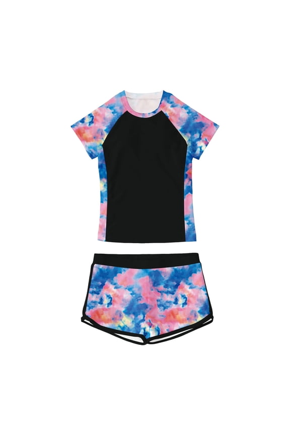 Floral Print Bikini Set For Girls Two Piece Summer Beach Outfit With Round Neck Top And Comfy Shorts For Teen Youth Water