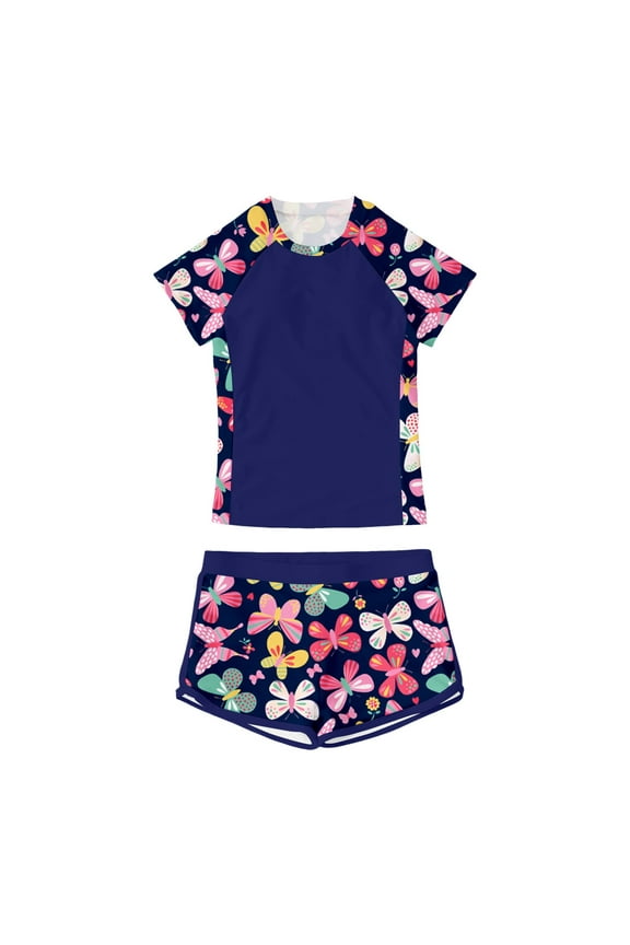 Floral Print Bikini Set For Teen Girls Two Piece Summer Beachwear Comfortable Round Neck Top And Shorts