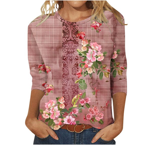 Floral Print Blouses for Women Workout Tops for Women Plus White Summer Tops for Women 2025 Semi Formal Shirts Yellow