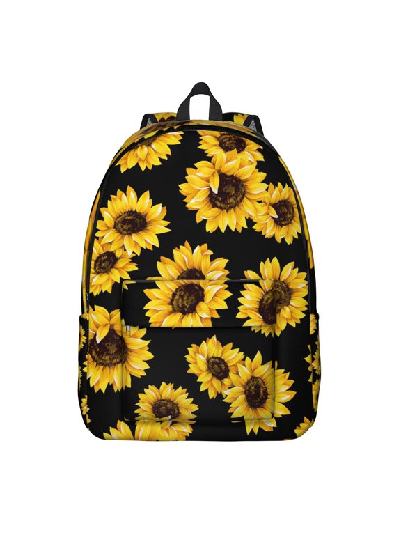 Floral Print Bookbag for School College and Work, Large Capacity Backpack with Laptop Compartment, Durable Everyday Bookbag for Commuting and Travel, Sunflower Flowers Design Unisex Gift