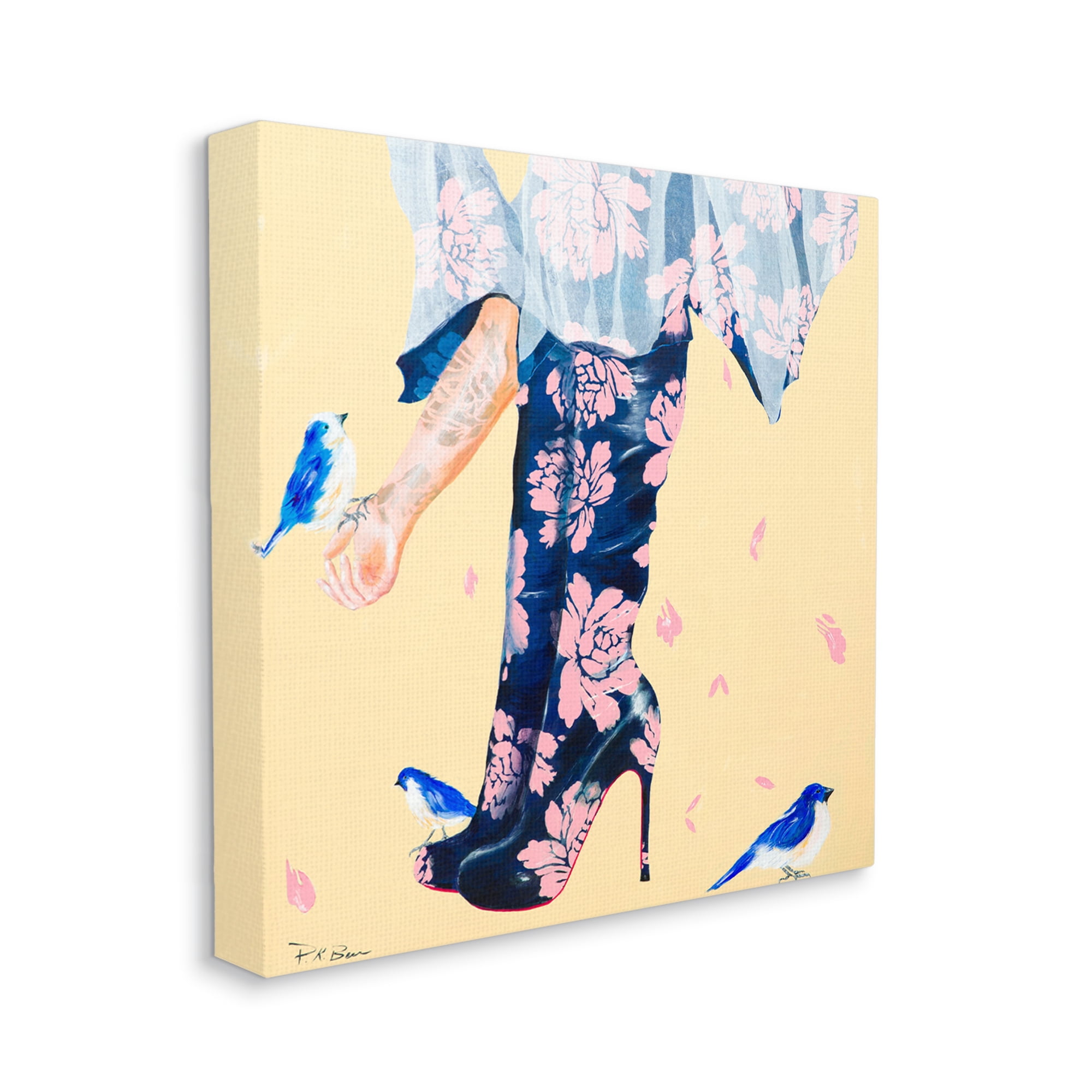 Floral Print Boot Heals Hand Holding Bird Beauty & Fashion Gallery-Wrapped Canvas Print Wall Art, 17x17