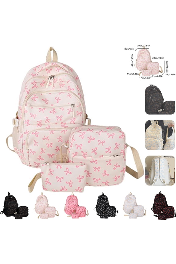 Floral Print Bow Backpack Kawaii Coquette Cute Preppy Large Bookbag Padded Laptop Sleeve School Backpack Teens Women Girls Back to School School Bag Back to School Supplies Bag,A-Pink