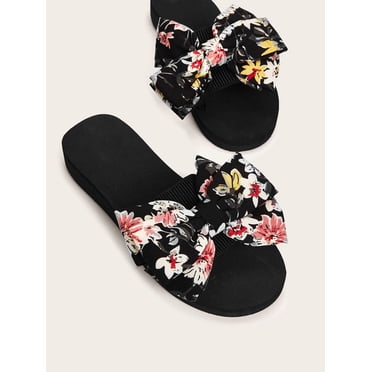 Floral Print Bow Decor  Sandal Slip On Slides