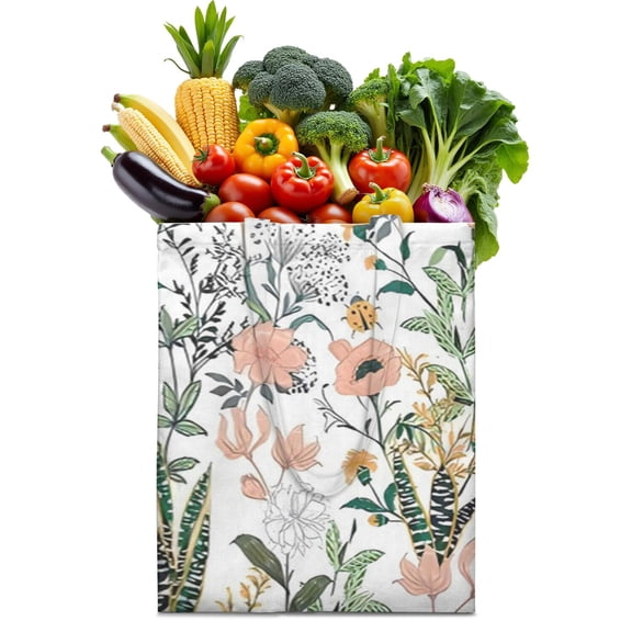 Floral Print Canvas Shopping Bag - Foldable & Washable Reusable Grocery Tote