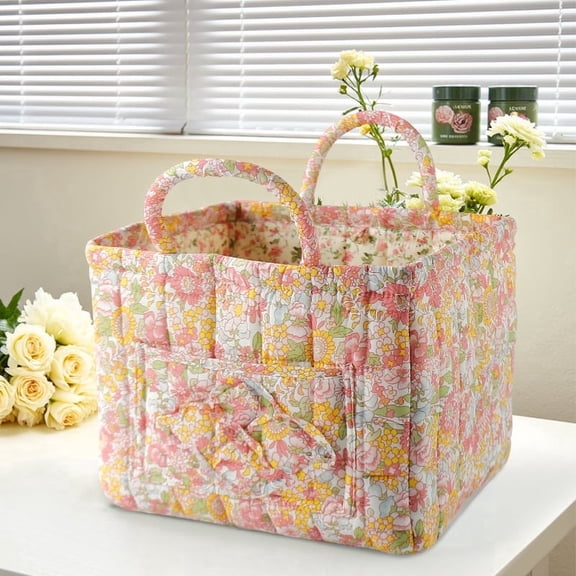 Floral Print Car Storage Tote Organizer ,Capacity Foldable Auto Storage Bin with Handles for Trunk, Back Seat & Road Trips (Style-C)