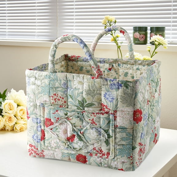 Floral Print Car Storage Tote Organizer ,Capacity Foldable Auto Storage Bin with Handles for Trunk, Back Seat & Road Trips (Style-E)
