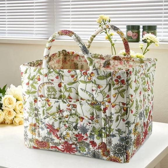 Floral Print Car Storage Tote Organizer ，Capacity Foldable Auto Storage Bin with Handles for Trunk, Back Seat & Road Trips (Style-J)