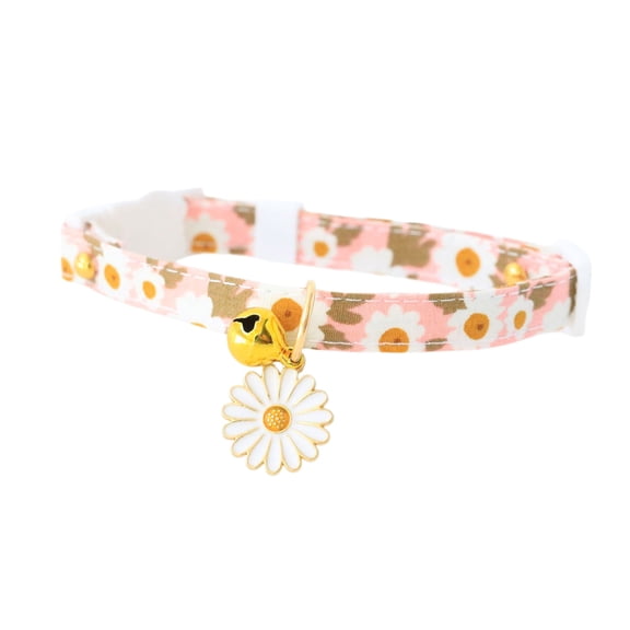 Floral Print Cat Collar, Breakaway Safety Cat Collar with Bell, Daisy Pendant Pet Collar, for Daily Indoor Outdoor Cat Wear