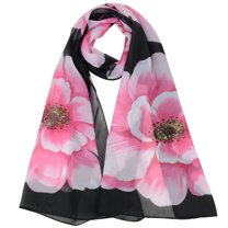 Floral Print Chiffon Scarf Lightweight Sheer Shawl Wraps Scarves for Women 19.69 x 63 inches- Black