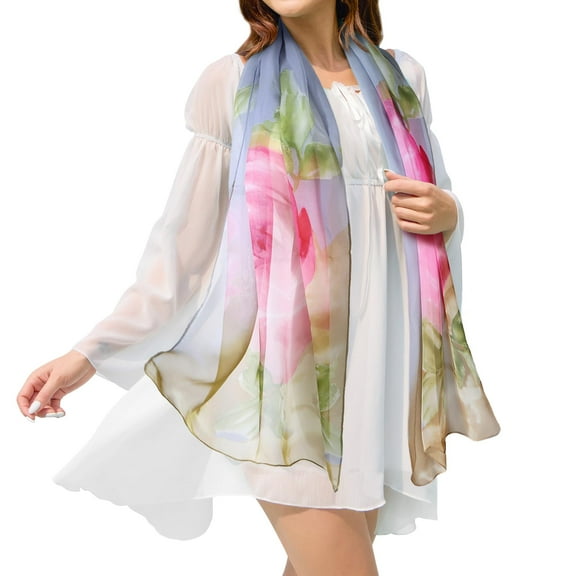 Floral Print Chiffon Scarf - Womens Fashion Scarfs Lightweight Head Scarf Sunscreen Scarves Shawls Wrap