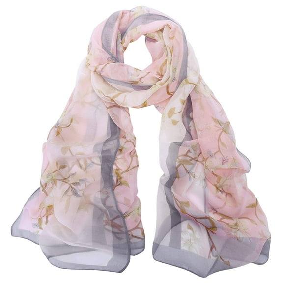 Floral Print Chiffon Scarf - Womens Fashion Scarfs Lightweight Head Scarf Sunscreen Scarves Shawls Wrap