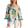 thumbnail image 1 of Floral-Print Cold-Shoulder Top Beige Creme Combo L, 1 of 1