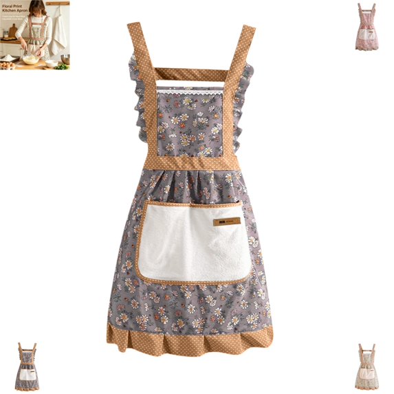 Floral Print Cooking Apron for Women – Kitchen Bib Apron with Towel Loop for Hand Wipe, Adjustable Cross-Back Gardening Apron for Ladies, Cute Baking Gift