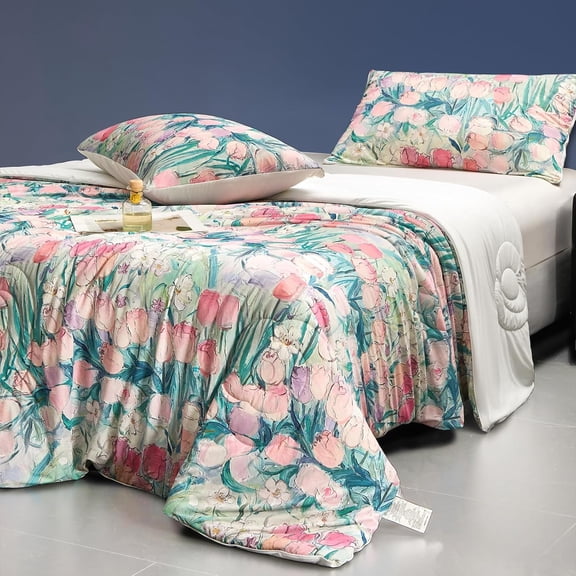Floral Print Cooling Blanket Queen Size 90 x 90 Inches Pink