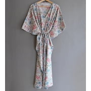 Floral Print Cotton Fabric Indian Kaftan Dress Long Top Caftan, Dress Beach Wear Cover up, Printed Sleepwear Maxi Dress Boho Kimono Robe