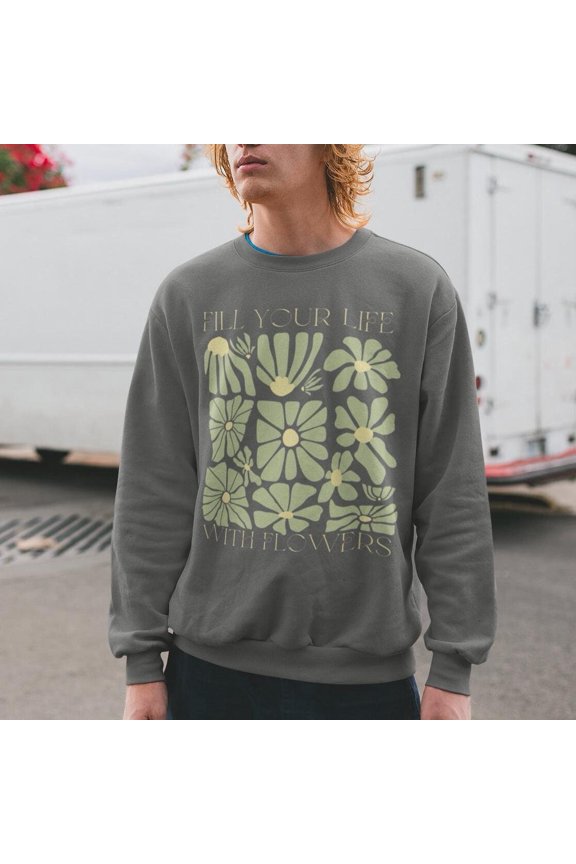 Floral Print Crewneck T-Shirt Unisex Lightweight Retro T-Shirt Cute Flower Graphic Cozy Gi