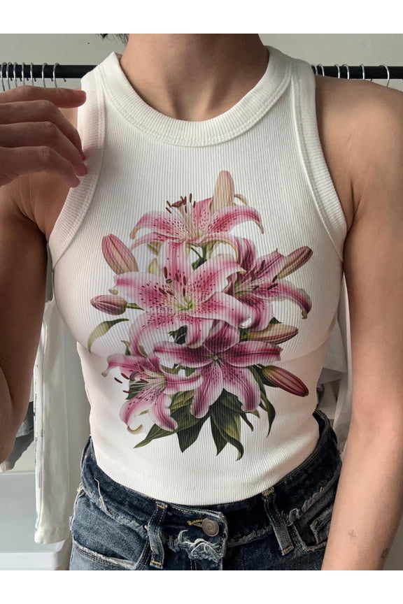 Floral Print Crop Top: Handmade DTG Printed Cotton Blend