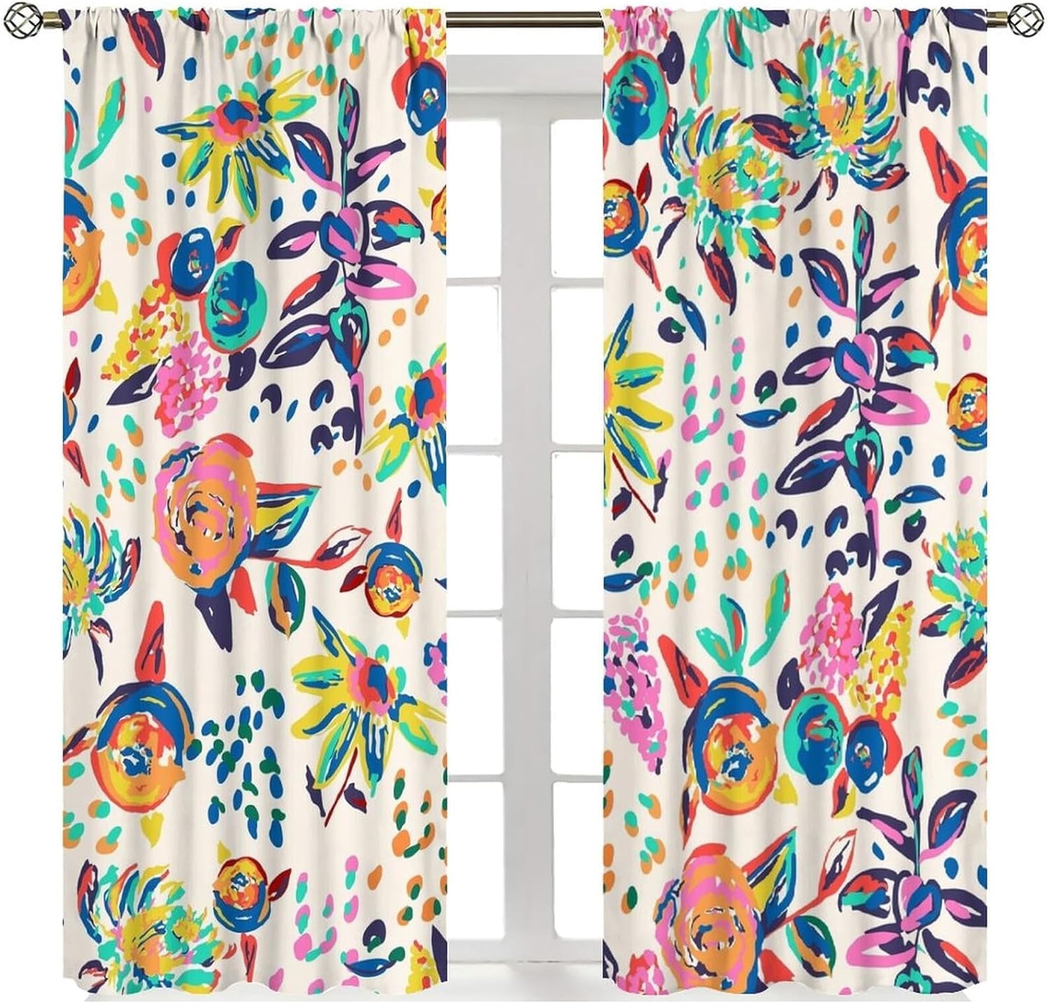 Floral Print Curtains for Living Room, Boho Paisley Flower Window Treament for Bedroom, Colorful Jacobean Blackout Drapes 2 Panel Sets,42x63 Inch