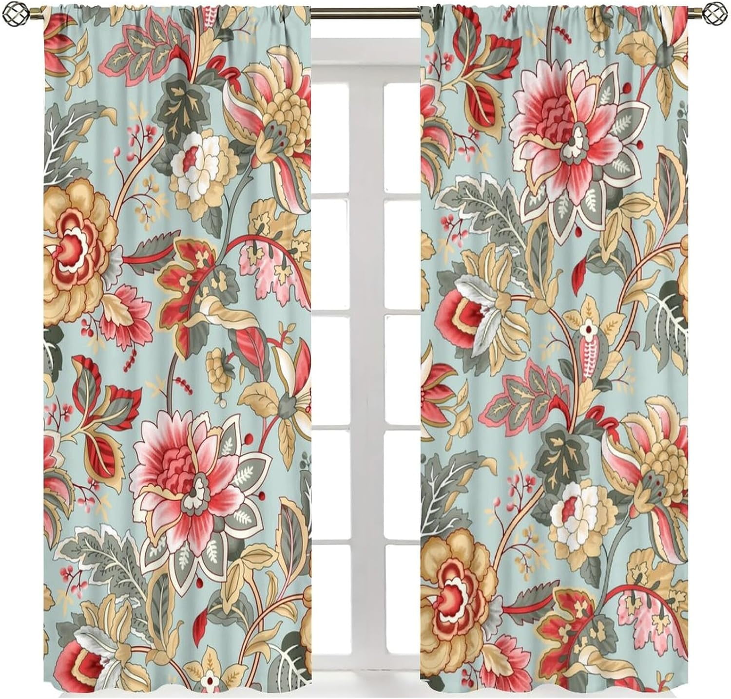 Floral Print Curtains for Living Room, Boho Paisley Flower Window