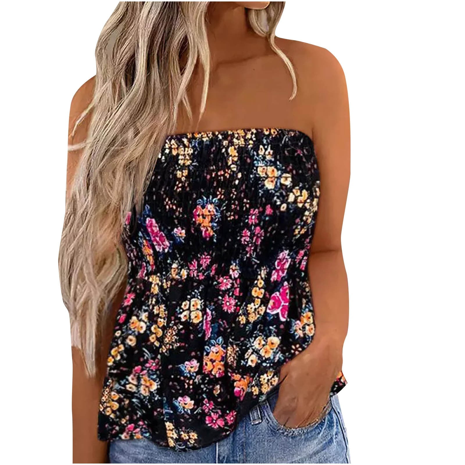 Floral Print Daily Tubes Summer Bandeau Dresses Pleated Off Shoulder Tops  Corset Tops for Women Strapless Bandeau Dress Y2K Clothes Strapless Beach  Dress Boob Tube Tops - Walmart.com