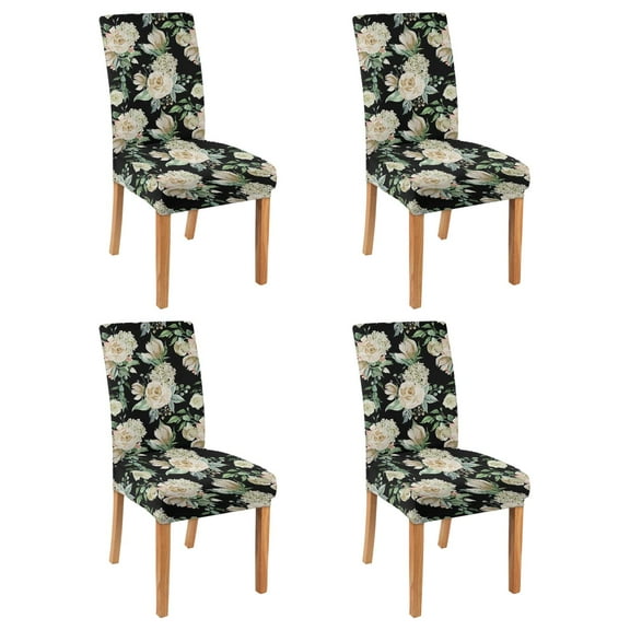 Floral Print Dining Chair Covers Set of 4 Lovely Tropical Flower and Leaves Pattern Washable Polyester Stretch Slipcovers Removable Seat Protector for Rustic Decor