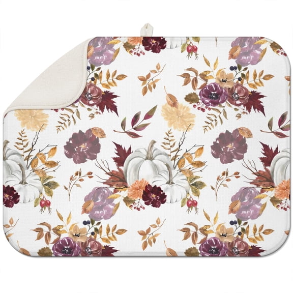 Floral Print Dish Drying Mat Super Absorbent Foldable Heat Resistant Kitchen Mat 18x24 Inch