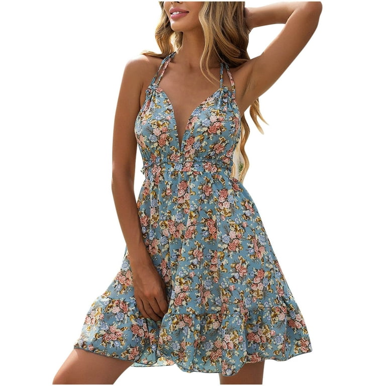 Floral Print Mini Spaghetti Strap Dress - Simple Casual Summer Wear For  Women