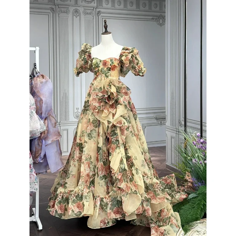 【Since Then】French Resort Floral Ruffle Long Dress Madelyn