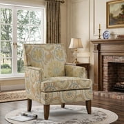Floral Print Fabric Accent Chair, Nailhead Trim Birch Wood Legs Armchair for Living Room