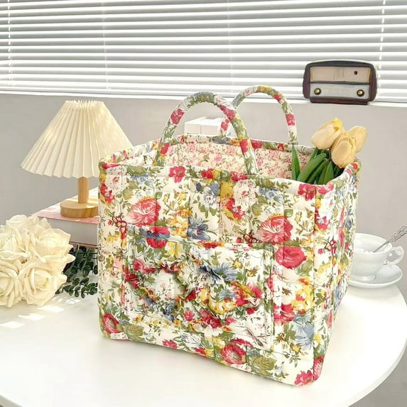 Floral Print Fabric Storage Basket - Versatile Home Organizer for Living Room, Bathroom & Bedroom, Ideal for Clothing & Household Items